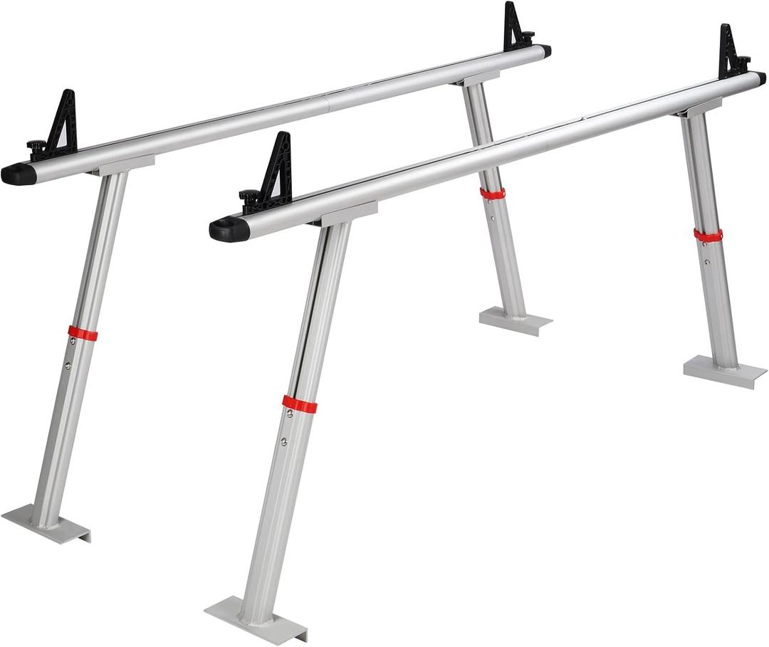 VEVOR Truck Rack with 8 Non-Drilling C-Clamps, 19-34in Adjustable Height Aluminum Ladder Rack for Truck, 800 lbs Capacity Heavy Duty Truck Bed Rack Two-Bar Set for Kayak, Surfboard, Lumber, Ladder