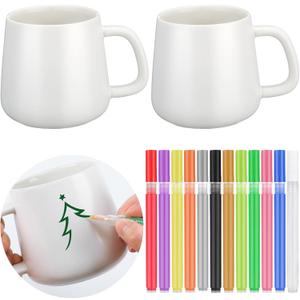 Mifoci 14 Pcs Make Your Own Mug Painted Ceramic Mugs to Paint Kit You Can Decorate Coffee Cup Decorating Kit DIY Ceramic Cup for DIY Create a Keepsake Gift Craft Project for Drinking