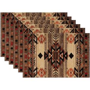 Southwestern Placemats Set of 6,12x18 Inch Rustic Tribal Geometric Linen Place Mat Washable Stain Resistant Table Mats for Vintage Native American Farmhouse Kitchen Party Home Decor