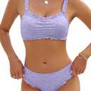 Blooming Jelly Womens Bikini Set Two Piece Bandeau Bathing Suits Cheeky Mid Rise Ruffle High Cut Eyelet Swimsuit (XL,Purple)