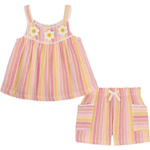 Kids Headquarters Baby Girls 2 Pc Short Set (12 Months, Brown/Purple)