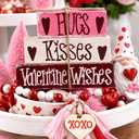 Valentines Decor, Rustic Wooden Book Stack with Heart and Love Signs for Home, Tiered Tray, Shelf, and Fireplace Mantel (Vbook-2)