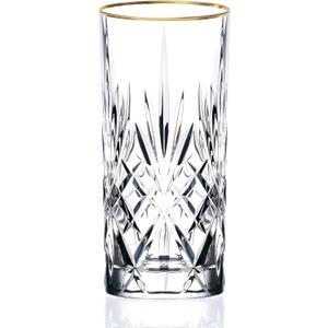Lorren Home Trends Siena Collection Crystal Water Beverage or Ice Tea Glass with Gold Band Design, Set of 4,12 ounces (High Ball)