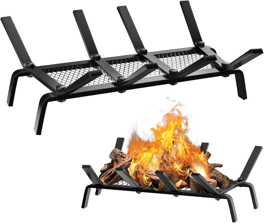 cyrico Fireplace Grate with Ember Retainer, 17 Inch Fireplace Log Grate Solid Cast Iron 1/2 Bar Fire Place Holder for Fire Pit Indoor Chimney Hearth Wood Stove Outdoor Burning Rack Camping