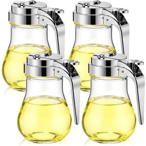 Mimorou 4 Pack Syrup Dispensers Glass Honey Jar Bottle Maple Sugar Dispenser 6.7 oz Retracting Spout Syrup Containers Pitcher for Milk Coffee Home Restaurant Kitchen Bar Oil Condiment