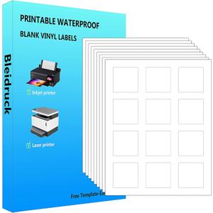 2 x 2 inch Glossy White Waterproof Square Labels, 600 Labels Printable Blank Bottle Labels,Oil-Resistant Jars Vinyl Labels for Inkjet/Laser Printer