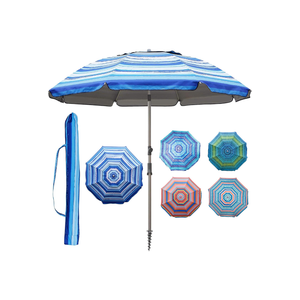 Blissun 7.2' Beach Umbrella with Sand Anchor, Outdoor Portable Beach Umbrella for Sand with Tilt Pole, Carry Bag, Air Vent, Blue and White