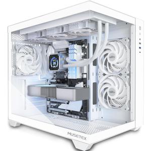MUSETEX ATX PC Case, 360MM RAD Support, 3 x 120mm Non-ARGB Fans Pre-Installed, 270 Full View Tempered Glass Gaming PC Case with Type-C, Mid Tower ATX Computer Case, White, Y6
