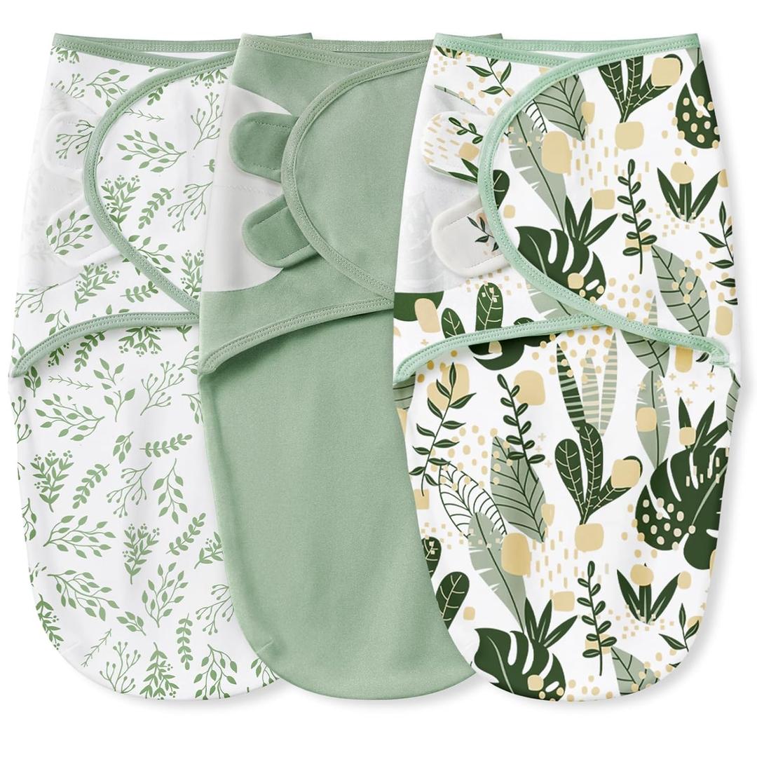 Yoofoss Baby Swaddles for Newborns 100% Organic Cotton, Adjustable Swaddle Sleep Sack 0-3 Months Newborn Swaddle Sack, Breathable Soft(Small) (Green Leaf)