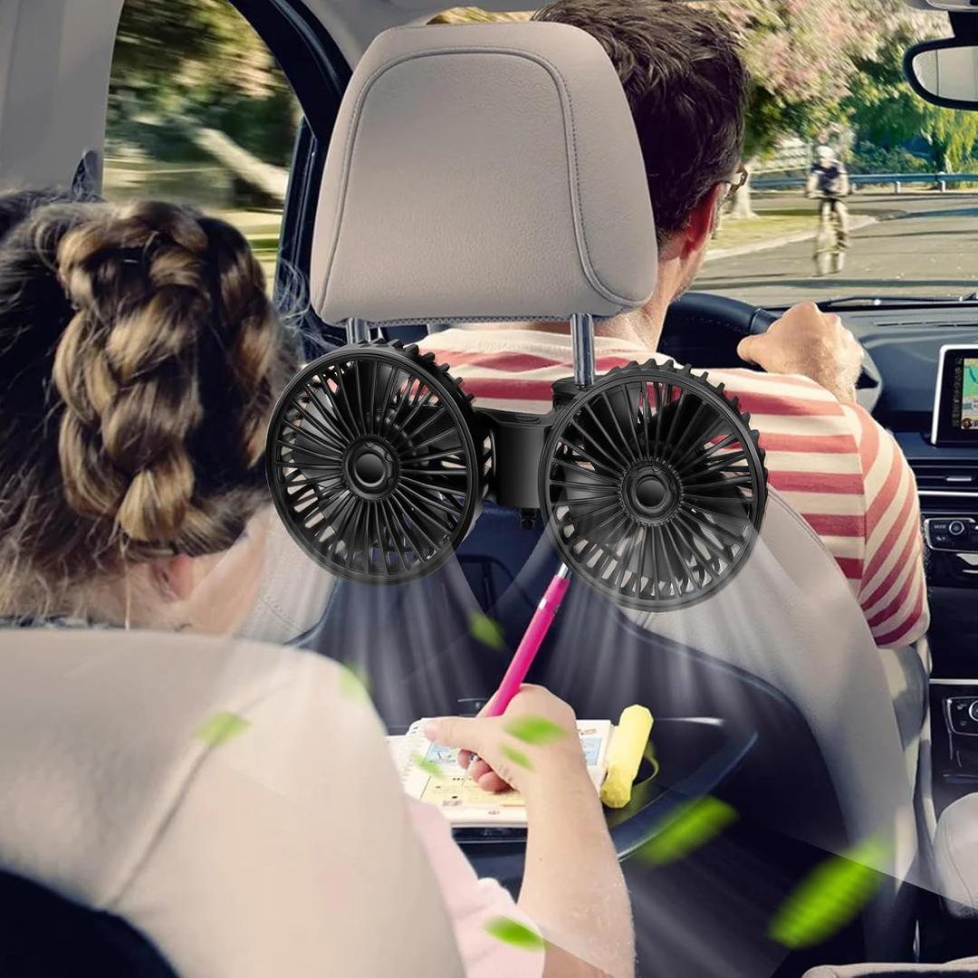 Car Backseat Fan for Backseat Kids,Dual Head USB Powered Car Fan for Car Backseat Kids (No Battery)