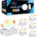 3 Inch Led Recessed Light, 3000K/ 4000K/ 5000K 3 Color Selectable, 6W=45W 450Lm Ultra-Thin Dimmable Downlight Led Wafer Ceiling Light with Junction Box - ETL and Energy Star Certified(6 Pack)