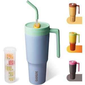 BJPKPK Insulated Tumblers With Handle And Straw 40oz Stainless Steel Travel Coffee Mug Tumbler Cups With Lid And Fruit Infuser,Sky Blue