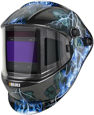 MDOLDES， Large Angle True Color Solar Automatic dimming Welding Helmet, 4 arc sensors with Wide Shading Range of 4/5/9-13, Welding mask Suitable for TIG MIG ARC Welding mas