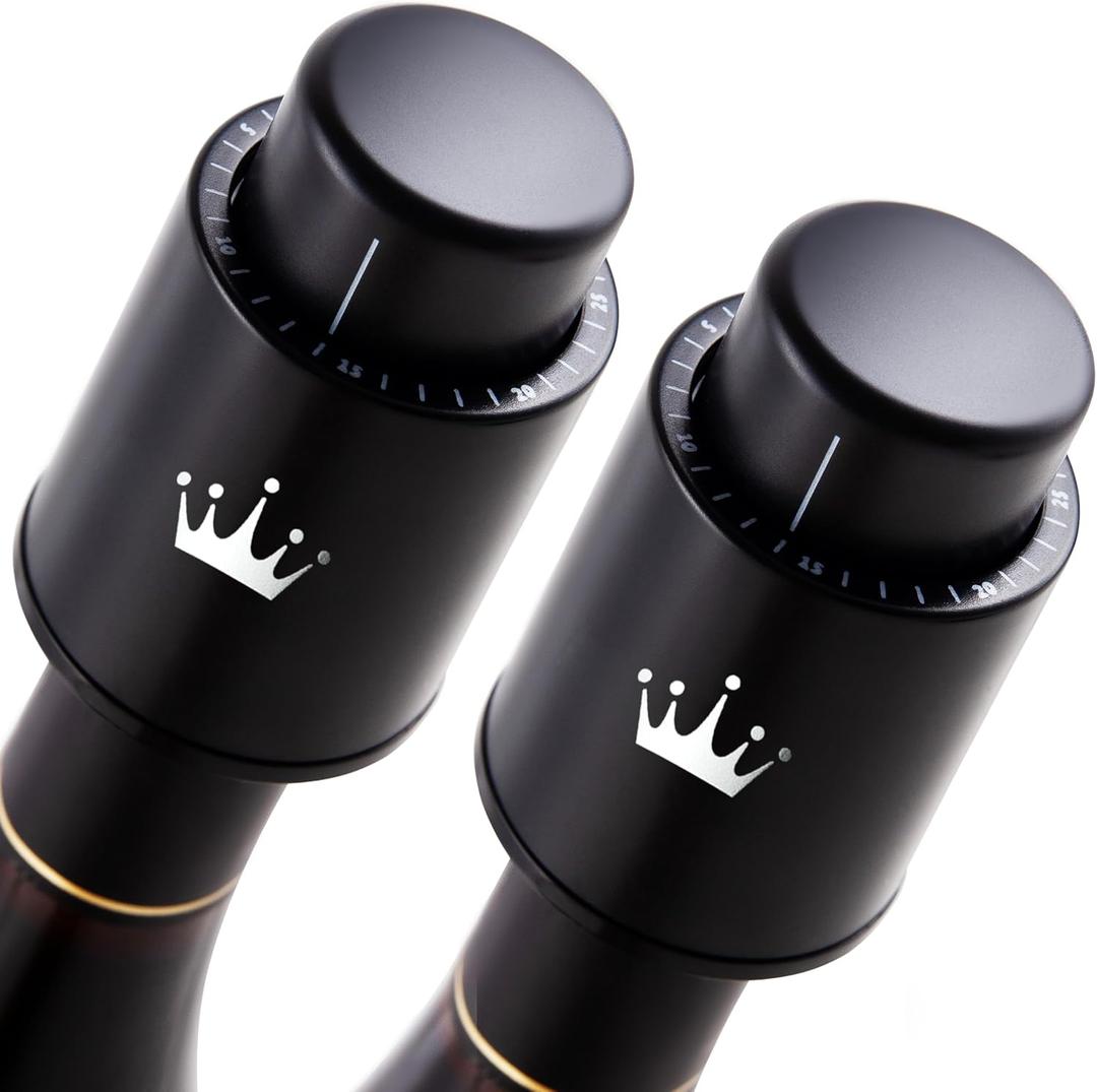 VINABON Vacuum Wine Stopper Set [Pack of 2] - Updated 2026 Preserves Freshness and Flavor for 15 Days. Improved One Pump Button Design, 100% Leak Proof Seal in Any Position. Includes WineGuide eBook