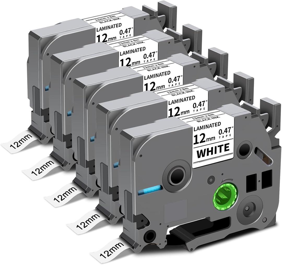 5-Pack TZe-231 Label Tape Compatible for Brother TZe TZ Tape 12mm 0.47 Laminated White for PTouch Label Maker PT-D210 D220 H110 D600 D400 D410 2040, Black on White