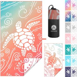 WEKAPO Microfiber Beach Towel  Ultra-Soft & Quick-Dry, Extra Large (71 x 39), Perfect for Beach, Travel & Outdoor Lightweight, Sand-Free & Vibrant Design (Gradient Coral Sea Turtle)