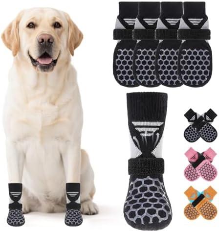 KOOLTAIL Dog Socks Shoes for Hot Pavement, Breathable & Warm Winter Dog Booties to Prevent Licking Paws for Large Senior Dogs,Non Slip Grippy Pet Boots & Paw Protectors for Hardwood Floor