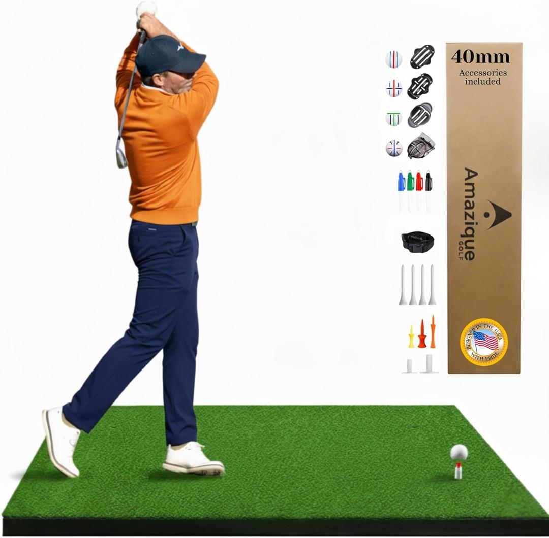 54 Golf Hitting Mat, Non-Slip Hitting Mat, 31mm, 36mm, 40mm Thick, PGA Pro Trusted Indoor & Outdoor Golf Practice Mat with Training Kit (5x4 Green 40mm)