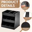 Blulu 3-tier Adjustable Condiment Organizer for Countertop Condiment Food Beverage Holder Wooden Condiments Bottle Sauce Packet Organizer Bin for Coffee Shops Restaurants Bars 14.5" x14.8" x 11.75"