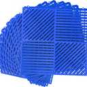 MYFAMIREA Modular Interlocking Cushion 12 Pack 11.8" x 11.8" Rubber Floor Tiles Non-Slip Splicing Drainage Mats for Deck, Pool, Shower, Patio, Balcony, Bathroom, Kitchen, Yard (2 Rows Dots, Dark Blue)