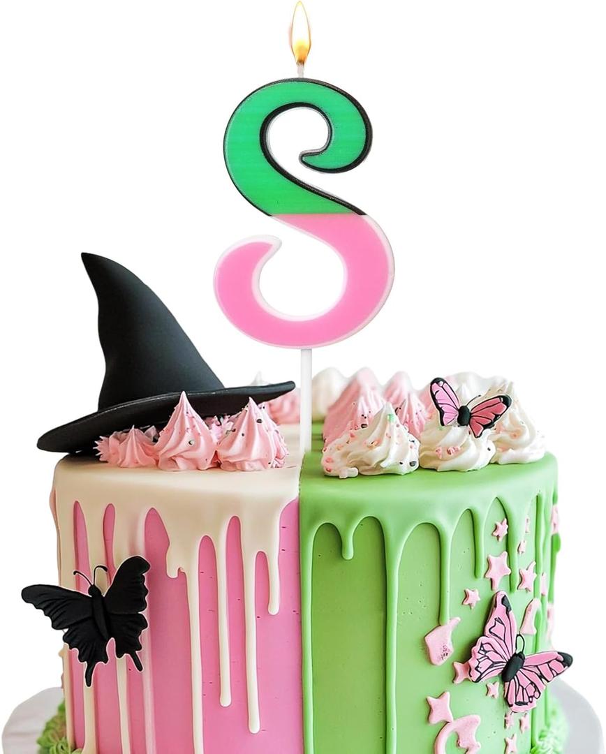3 x Witch Number Birthday Candle, Pink and Green Birthday Candle Cake Topper for Wizard Theme Party Supplies Decorations(Number 8)