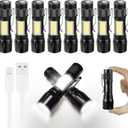 KunHe 10 Pack USB Rechargeable Mini Small LED Flashlights Bulk Camping Lantern Flashlight Bright High Lumens EDC Flash Light