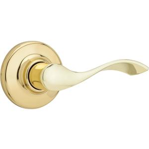 Kwikset Balboa Interior Privacy Door Handle with Lock, Door Lever for Bathroom and Bedroom, Polished Brass Reversible Keyless Turn Lock