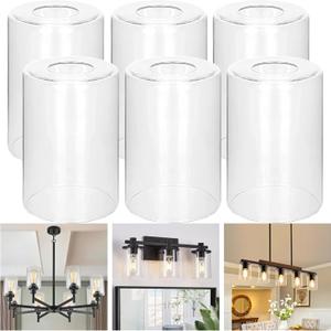 GO&SO 6 Pack Clear Glass Lamp Shade Replacement, 5.9" Height, 3.94" Diameter, 1.65" Fitter - Cylinder Glass Pendant Light Shades Only,High Transmittance for Chandelier Shades,Floor Lamps,Wall Sconces