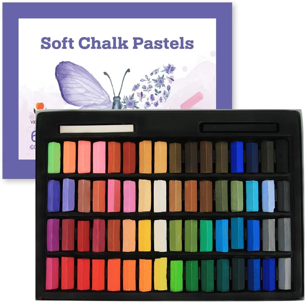 Soft Dry Pastels Set Art Supplies for Professional Artists and Adult Beginners, 64 Colors Plus 2 Sticks, Colored Premium Dry Square Pastel for Painting and Studio Art