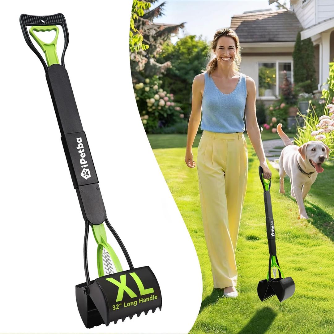 IPETBA 32 inch Pooper Scooper for Large Dogs Long Handle, Dog Pooer Scooper for Yard No Bending Save Back, Ease of Pickup Grass Friendly, Easy to Clean, Sturdiness (Meadow Green)
