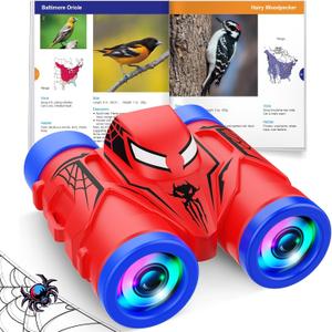 Binoculars for Kids Ages 3-8: JovialToyz Boy Binoculars Toys with Compass & Bird Watching Manual, Birthday Gifts for 3 4 5 6 7 8 Year Old Boys Girls Toy Age 4-6 6-8 Toddler Outdoor Toys for Camping (Red)