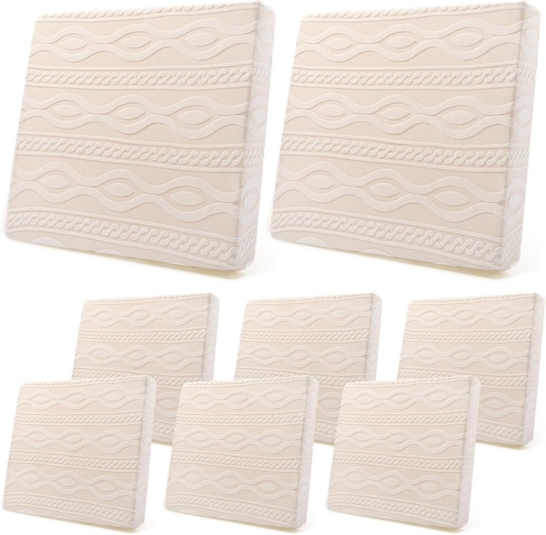 Newwiee 8Pcs Stretch Patio Cushion Covers Outdoor Cushion Covers for Patio Furniture Replacement Couch Sofa Slipcovers Jacquard Textured Soft Fabric Washable Furniture Protector (Beige,Elegant)