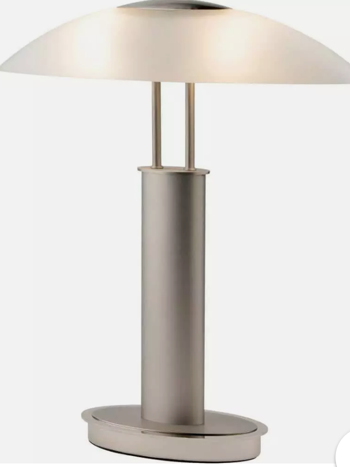 ARTIVA Table Lamp 18.5" Nickel Finish w/ Oval Canoe-Shaped Frosted Glass Shade ARTIVA Table Lamp 18.5" Nickel Finish w/ Oval Canoe-Shaped Frosted Glass Shade