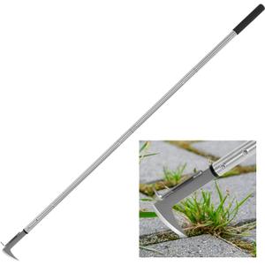 BARAYSTUS Crack Weeder, Stainless Steel Manual Crevice Weeding Tool, Long Handle Weed Grabber Remover, L-Shaped Manual Weeder Puller, Durable Crevice Weeding Tool for Sidewalk Garden Patio Lawn
