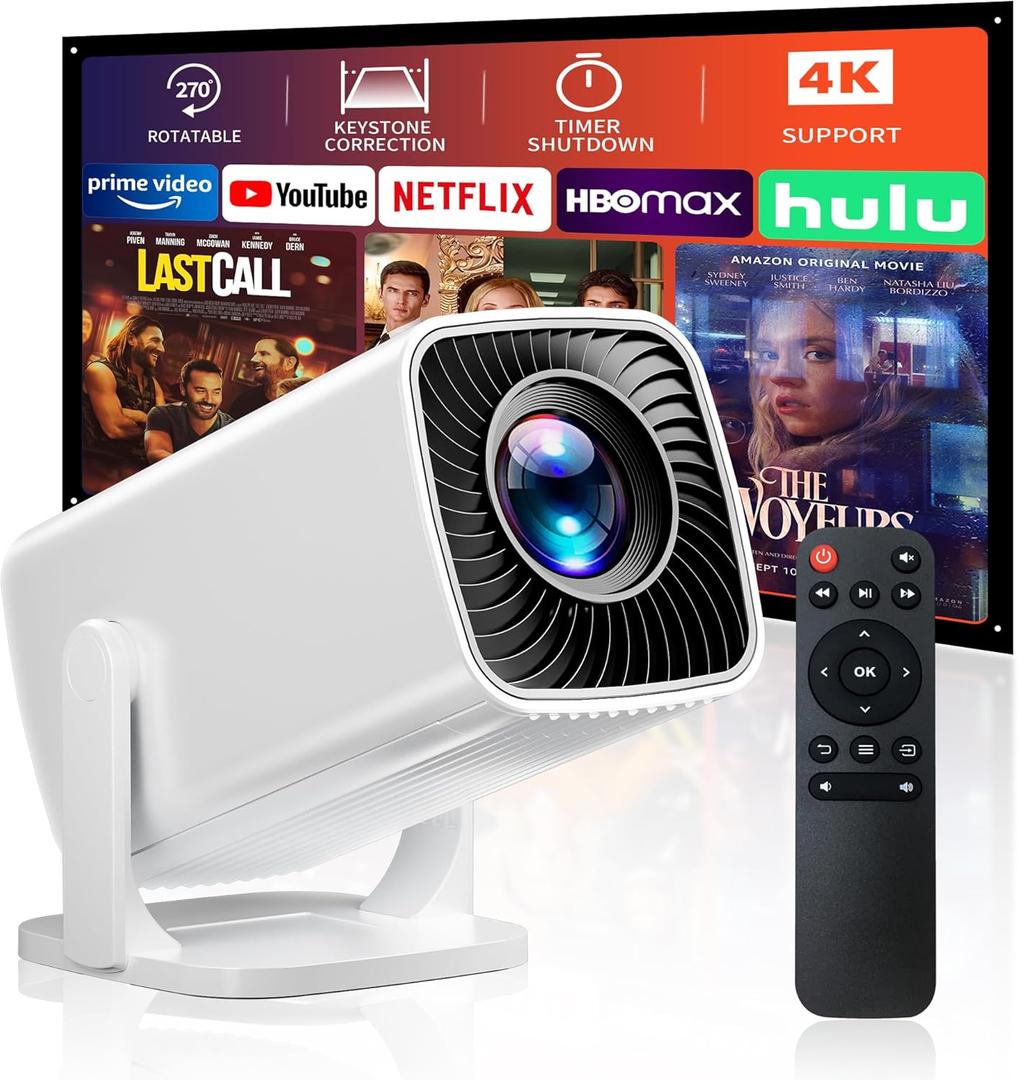Mini Projector, Portable Projector 4K Support, Full HD 1080P Outdoor Projector, 270 Rotation Movie Projector, Compatible with Smartphone, TV Stick, Laptop, PS4, HDMI, USB (No WiFi or Bluetooth)