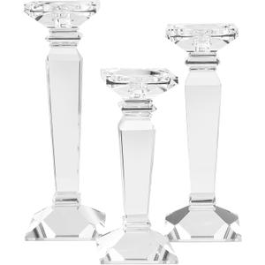 Kitcom Crystal Candlestick Holders Hand Cut Crystal Taper/Pillar Candle Holders, Table Centerpieces for Party Wedding Banquet Decorations Set of 3, Comes with Gift Box(11.6''/10.4''/9.3'' Tall)