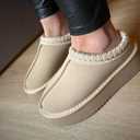 Women's Slippers Platform Mini Boots Short Ankle Boot,Fur Fleece Lined Platform Boots Anti-Slip Snow Slippers For Outdoor (9, Beige)