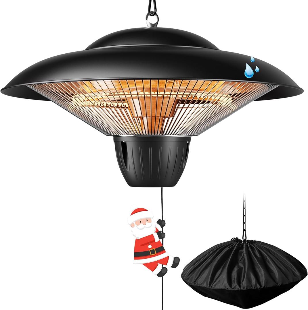 Patio Heater for Outdoor Use 1500W Electric Infrared Hanging Heater, Ceiling Mounted, Waterproof for Porch, Garage, Balcony, Overheat Protection Black