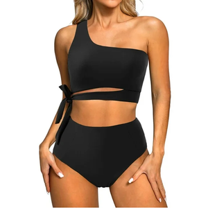 One Shoulder Womens Bikini Sets High Waisted Bathing Suits for Women Tie High Cut Swimsuits Small