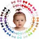 CLLOT 40Pcs 2 Inches Baby Bows Hair Ties Mini Boutique Hair Bows Durable Elastic Rubber Ribbon Hair Band Accessories for Toddlers Infants Kids Under 2 Years Old
