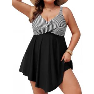 Hanna Nikole Women Plus Size One Piece Swim Dress Tummy Control Swimsuits Twist Front Bathing Suit Body Shaping Swimwear