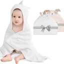 Mooreeke 2 Pack Baby Towels - 100% Cotton Baby Hooded Towels - Soft Baby Bath Towels with Hood for Newborn - Comfort Towels for Baby Girls and Boys - Animal Shaped Design (Puppy & Unicorn)
