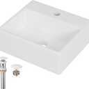 Wall Mount Bathroom Vessel Sink, 13 Rectangle Floating Ceramic Basin for Small Bathroom with Faucet/Pop-up Darin/P-trap, No Overflow, Modern White