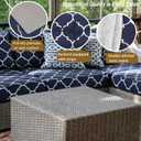 14 Piece Outdoor Patio Cushion Cover Replacement, Waterproof Patio Cushion Covers, Outdoor Furniture Cushion Covers Set for 6 Seat Wicker Rattan Sofa (Blue Grid)