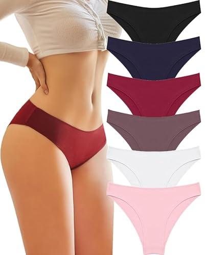 Knowyou Womens Underwear Cotton Cheeky Panties for Women Cute Stretch Bikini Breathable Panties for Ladies 6Pack, Size L