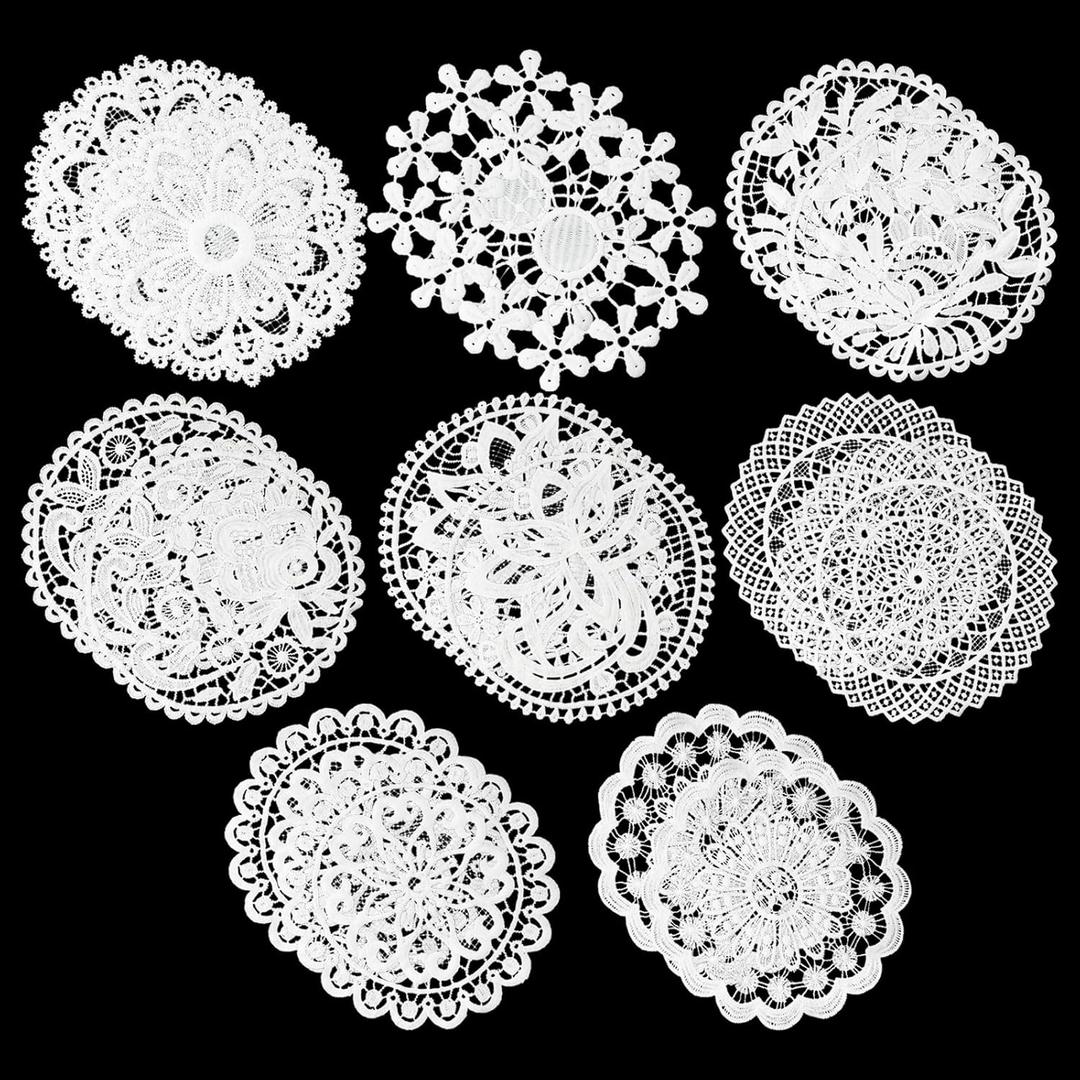 16 Pieces Lace Doilies for Tables, 6 Inch Rustic Crochet Lace Coasters Table Decors Doilies Round Placemats for Kitchen Dining Room Wedding Vase Table Decoration, White
