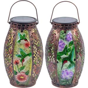 Outdoor Solar Lantern-Waterproof Hummingbird Hanging Metal Decorative Lights for Patio Table Garden Pathway Yard with Super Bright Warm White LED, Large Solar Panels, Auto On/Off Sensor