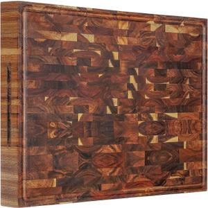 AZRHOM Thick End Grain Acacia Wood Cutting Board 24x18x2 In, Wooden Butcher Block, Chopping Board For Kitchen with Juice Groove Handles Non-Slip Pats (Gift Box)
