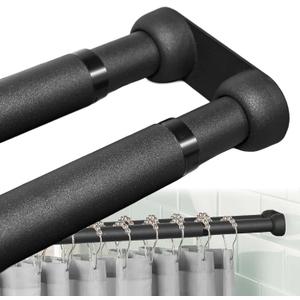 Double Shower Curtain Rod 27-47 Inches Wall Mounted Double Shower Curtain Rod Adjustable Curtain Rod for Bathroom Laundry Room Room Divider Kitchen, Black