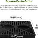 Calvana 2 Pack 12 Inch Catch Basin Drain Grate, Fiberglass Reinforced Polyethylene Square Drain Cover for Yard Patio Driveway Drainage, Black